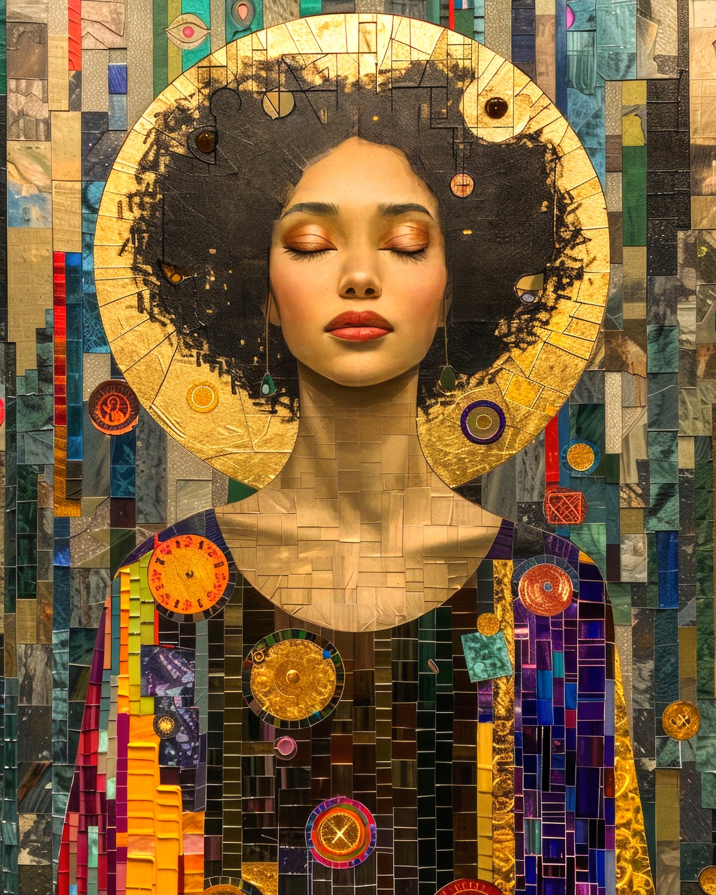 Fine art print of a woman with a golden halo and mosaic background from the Heart Of Gold collection.