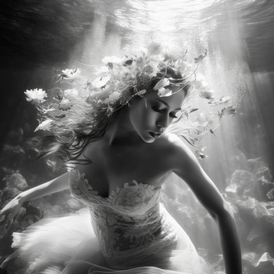 Fine art print of an ethereal woman underwater from the Siren Song Mermaid Collection.